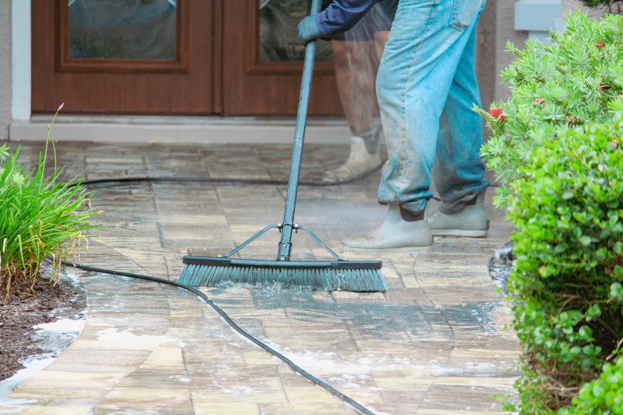 Paver patio after pressure cleaning
